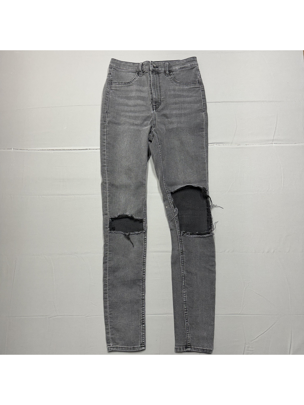 H&M Divided Womens High Rise Distressed Denim Skinny Jeans Size 4 Gray Grunge